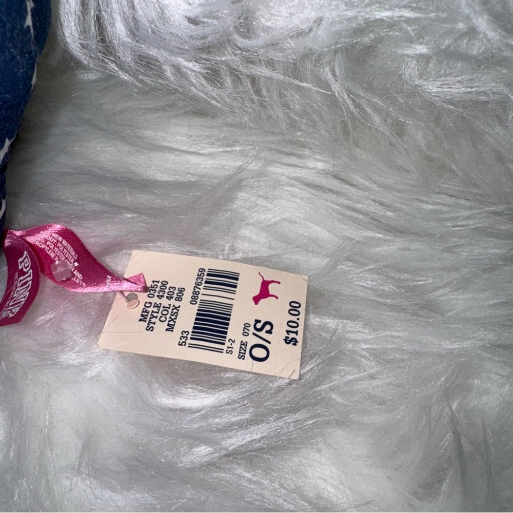 NWT VICTORIA SECRET PINK PLUSH DOG BLUE WITH WHITE STARS AND VOTE PINK LOGO - Picture 3 of 3